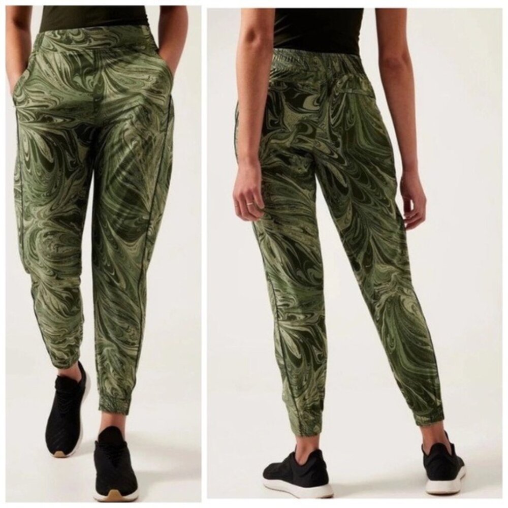 Athleta Brooklyn Jogger High Rise Pants Sumi Marble Green Size 16